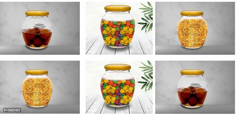 Glass Jars - 400 Glass Tea Coffee  Sugar Containernbsp;nbsp;(Pack of 6, Gold)