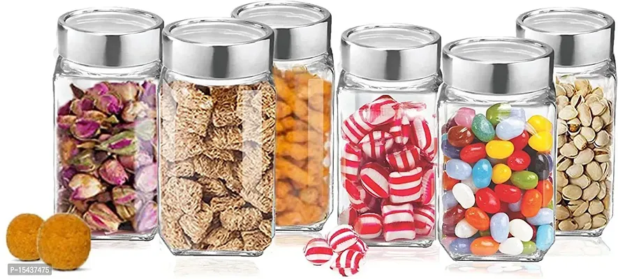 Glass Jars - 800 Glass Grocery Containernbsp;nbsp;(Pack of 6, Silver)-thumb0