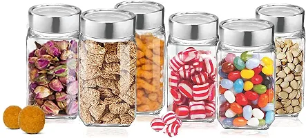 Home-Cart Cube Jar 800ml Storage Container - Transparent, 6 Pcs Glassware