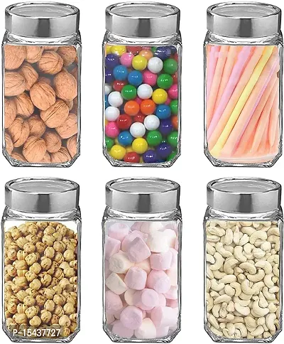 Cube Glass jars for kitchen storage 1kg set, Cube Jar PACK OF 6) - 1000 ml Glass Pickle Jarnbsp;nbsp;(Pack of 6, Clear)