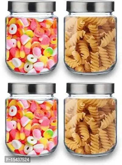 Glass Jars - 500 Glass Cereal Dispensernbsp;nbsp;(Pack of 4, Silver)-thumb2