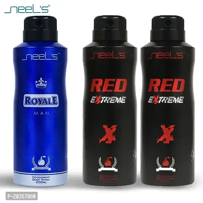 neel's Unisex Deodorant Perfumed Body Spray Long Lasting Classic Fragrance Deo, Premium Body Spray, Perfect For Everyday Use (Combo Pack Of 1 Royal and 2 Red Extreme) 200 ml Each-thumb2