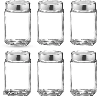 Glass Jars - 800 Glass Grocery Containernbsp;nbsp;(Pack of 6, Silver)-thumb2