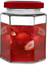 300 ml Glass Grocery Containernbsp;nbsp;(Pack of 6, Clear, Red)-thumb2