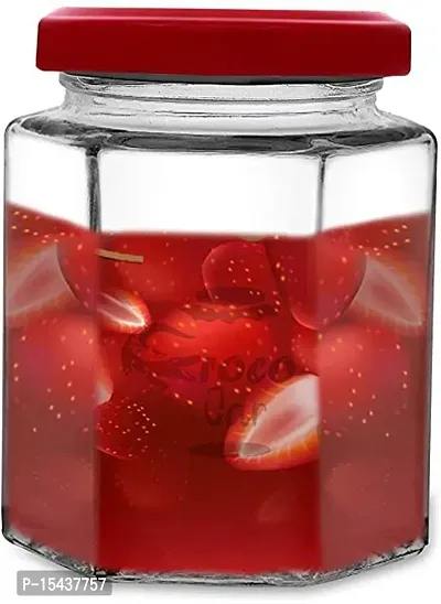 300 ml Glass Grocery Containernbsp;nbsp;(Pack of 6, Clear, Red)-thumb3