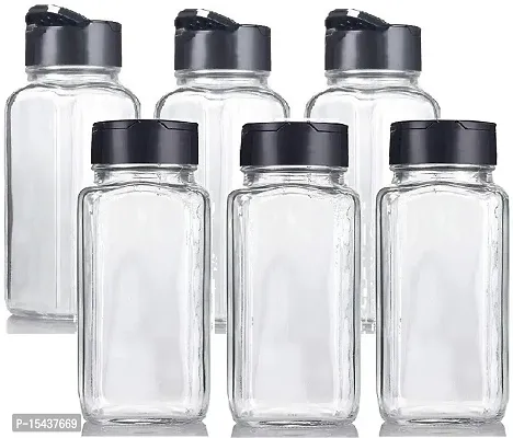 Jars, Spice Shaker/Pourer with Lid Great for Spices, Herbs, Seasonings - 120 ml Glass Grocery Containernbsp;nbsp;(Pack of 6, Clear, Black)