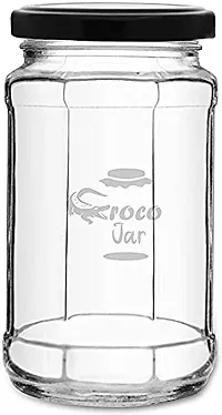 Croco Jar Glass Jars and Storage Containers Air Tight Lid For Herbs, Foods, Jams, Liquid, Small Spice Jars - 500 Ml Glass Pickle Jar (Pack Of 6, Black)-thumb1