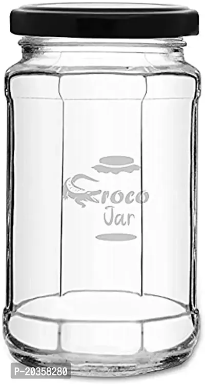 Croco Jar Glass Jars and Storage Containers Air Tight Lid For Herbs, Foods, Jams, Liquid, Small Spice Jars - 500 Ml Glass Pickle Jar (Pack Of 6, Black)-thumb2