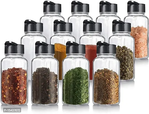 Kitchen Masala Storage Glass Jar Grocery Container Air Tight PACK 12 - 120 ml Glass Utility Containernbsp;nbsp;(Pack of 12, White)-thumb0