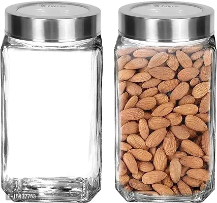 Food Storage Jar, Containers with Airtight Stainless Steel Lids,Clear Glass Kitchen container (1000 ml) pack of 2 - 1 Glass Grocery Containernbsp;nbsp;(Pack of 2, Clear)