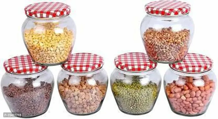 Matka Shape Glass Jar and Container (350 ml) with Rust Proof Air Tight Lid - 400 ml Glass Grocery Container - 400 ml Glass Grocery Containernbsp;nbsp;(Red)-thumb0