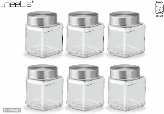 Glass Jars - 350 Glass Cookie Jarnbsp;nbsp;(Pack of 6, Silver)