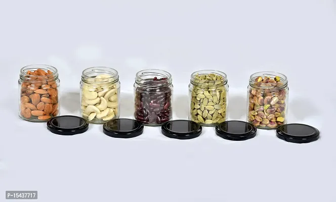 250 ml glass Grocery container jar set of-16(250 ml- 16 pcs) - 250 ml Glass Grocery Containernbsp;nbsp;(Pack of 16, Black)-thumb2