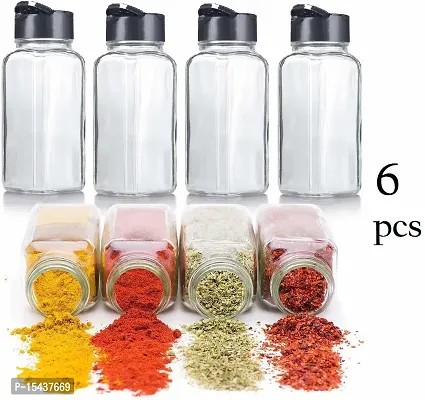 Jars, Spice Shaker/Pourer with Lid Great for Spices, Herbs, Seasonings - 120 ml Glass Grocery Containernbsp;nbsp;(Pack of 6, Clear, Black)-thumb4