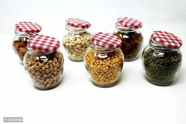 CROCO  JAR  400 Glass Grocery Container  (Pack of 6, Red)-thumb2