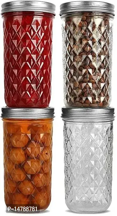 CROCO JAR  TeaCoffee,Sugar,Container Storagecontainer,Food,Grain,pickle,SpicesSet - 400 ml Glass Grocery Container  (Pack of 4, Clear)