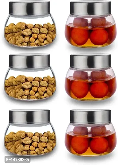 CROCO JAR   300 ml Glass Honey Jar  (Pack of 6, Silver)