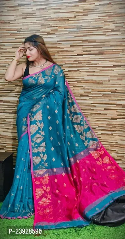 Stylish Chanderi Cotton Digital Print Saree with Blouse Piece