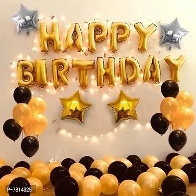 Birthday decoration kit with 35 pieces, including 30 golden black balloons, 2pc rosegold stars foil balloons, 1 happy birthday banner for children,/ 2pc foil curtain / adults, couples, girls, and boys