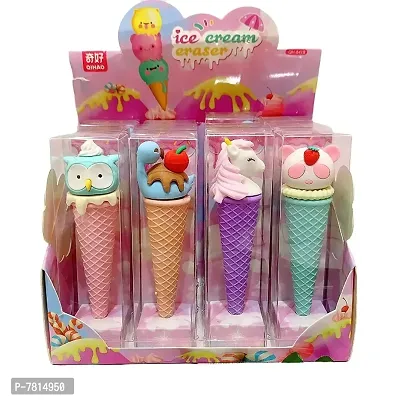 Kids Cute Eraser Sharpener in the Shape of an Ice Cream Cone, Party  Return Gift (Pack of 2)-thumb2