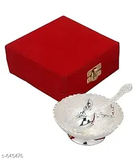 Decorative Brass Bowl With Spoon Solid Silver Plated Brass Festival-thumb1