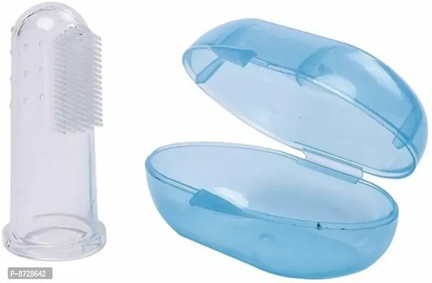 Baby finger brush made of silicone that comes with a hygiene case (transparent)-thumb0