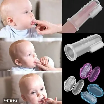 Baby finger brush made of silicone that comes with a hygiene case (transparent)-thumb4