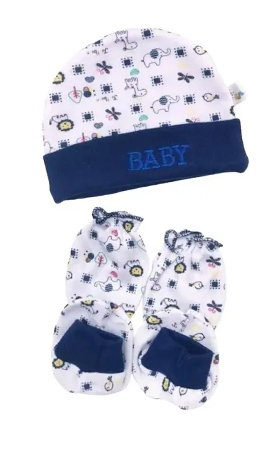 Baby Gift Set | 0-12 Months | Pack of 3 pices - Multicolor | Newborn Baby Cotton Cap, Mitten and Booties Combo Set | Infant Cap Set | Mittens Set | Bootie Set | Kids Gloves  Socks Set