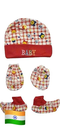 Baby Gift Set | 0-12 Months | Pack of 3 pices - Multicolor | Newborn Baby Cotton Cap, Mitten and Booties Combo Set | Infant Cap Set | Mittens Set | Bootie Set | Kids Gloves  Socks Set-thumb1