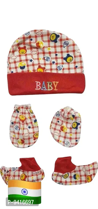 Baby Gift Set | 0-12 Months | Pack of 3 pices - Multicolor | Newborn Baby Cotton Cap, Mitten and Booties Combo Set | Infant Cap Set | Mittens Set | Bootie Set | Kids Gloves  Socks Set-thumb2