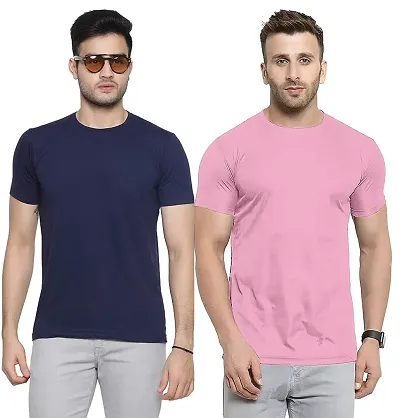 YouthPoi Men's Round Neck Half Sleeve Casual Regular Fit Tshirt (L, Pink) (Pack of 2)