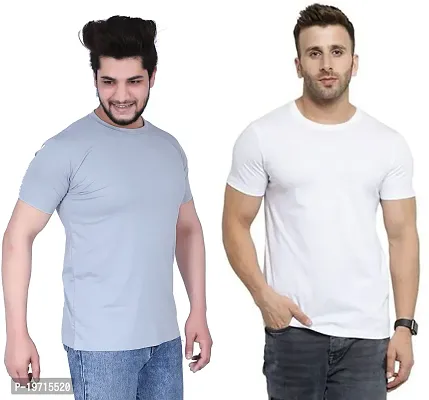 Stylish Nylon Solid Round Neck Tees For Men- Pack Of 2-thumb0