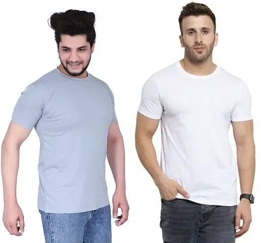 Stylish Nylon Solid Round Neck Tees For Men- Pack Of 2