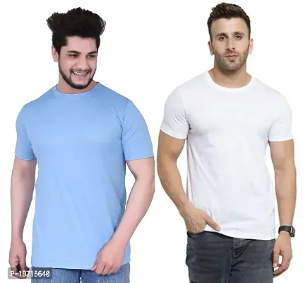 Stylish Nylon Solid Round Neck Tees For Men- Pack Of 2-thumb0