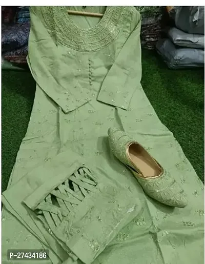 Stylish Straight Green Embroidered Rayon Kurta Bottom Set For Women-thumb0