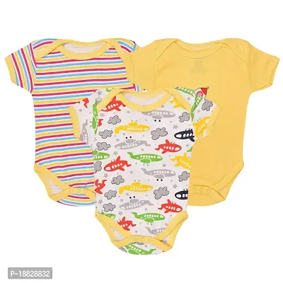 CABLE GALLERY 100% Cotton Baby Bodysuit New Born Baby Multi-Color Half Sleeve Body Suit,Romper, Sleep Suit for Boys and Girls Soft  Comfortable Combo (Pack of 3) (Unisex) (12-18 Months) (YELLOW)