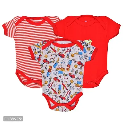 CABLE GALLERY 100% Cotton Baby Bodysuit New Born Baby Multi-Color Half Sleeve Body Suit,Romper, Sleep Suit for Boys and Girls Soft  Comfortable Combo (Pack of 3) (Unisex) (12-18 Months) (RED)