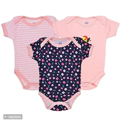 CABLE GALLERY 100% Cotton Baby Bodysuit New Born Baby Multi-Color Half Sleeve Body Suit,Romper, Sleep Suit for Boys and Girls Soft  Comfortable Combo (Pack of 3) (Unisex) (12-18 Months) (PINK)
