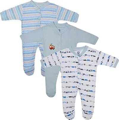 CABLE GALLERY Winter Cotton Full Sleeve Baby Romper & Sleepsuit for Baby Boys & Baby Girls Printed Pure Soft Cotton Toddler Sleepers Pack of 3 (Pattern may Vary)