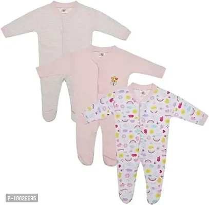 CABLE GALLERY Long Sleeve Cotton Sleep Suit Romper 100% Cotton Multi Color Romper/Bodysuit/Onesies for Baby Boy  Baby Girl - Set of 3 (12 TO 18, BABY PINK)
