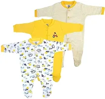 CABLE GALLERY Long Sleeve Cotton Sleep Suit Romper 100% Cotton Multi Color Romper/Bodysuit/Onesies for Baby Boy  Baby Girl - Set of 3 (12 TO 18, YELLOW)-thumb4
