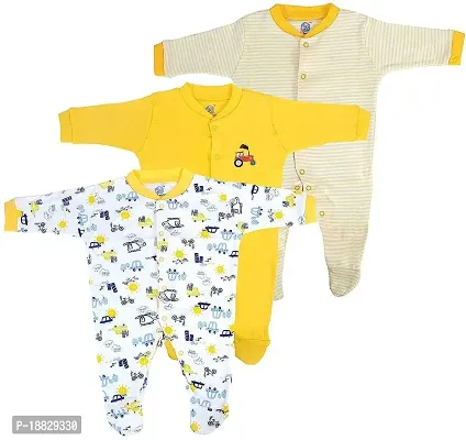 CABLE GALLERY Long Sleeve Cotton Sleep Suit Romper 100% Cotton Multi Color Romper/Bodysuit/Onesies for Baby Boy  Baby Girl - Set of 3 (12 TO 18, YELLOW)-thumb5