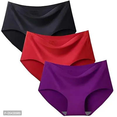 LIECRY ART Women Panties Seamless Panties Silk Mid Waist Underwear for Female Girls Pack Of 3-thumb0