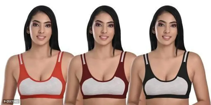 Stylish Multicoloured Cotton Bras For Women Pack Of 3-thumb0