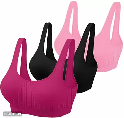 Stylis cotton blend Air sports bra seamless for womens pack of 3 multicolor