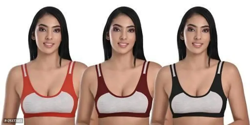 Stylish Multicoloured Cotton Bras For Women Pack Of 3-thumb0