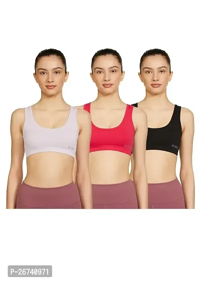Stylis cotton blend Air sports bra seamless for womens pack of 3 multicolor-thumb0