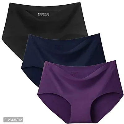 LIECRY ART 3 PCS Women Cotton Silk Seamless Panty Combo Set Innerwear Briefs Hipster Medium Waist Panties Multicolor-thumb0