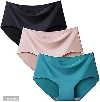 LIECRY ART Pack of 3 Women Cotton Silk Seamless Panty Combo Set Girls and Women Innerwear Briefs Hipster Medium Waist Panties Multicolor-thumb0