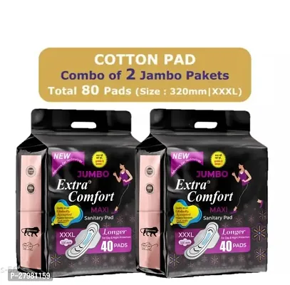 Jumbo Sanitary 100% Natural Cotton Pad (100% leakage Proof Sanitary Napkins ) maxi 320mm XXXL size For Women Combo 80 Pads Pack Of / Total 80 Pads soft